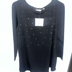 Joan Rivers Black Long-Sleeve Top with Gold & Silver Studs